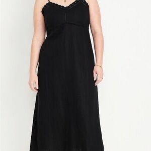 Old Navy Black Lace-Trim Linen Dress